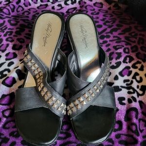 Harley-Davidson Women's Black Leather Studded Corlett Wedge Sandals